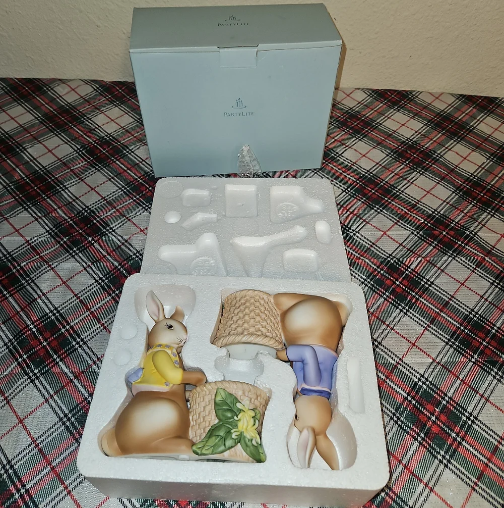 PartyLite Easter Bunny Bertie & Bea Votive Candle Holder Holiday Table Decor Set - Picture 13 of 13